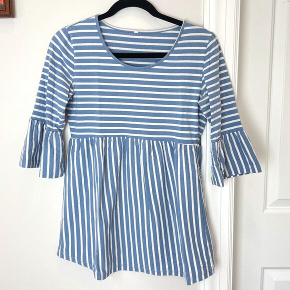 MATERNITY Blue Breton Striped Peplum Top - 3/4 sleeves - Picture 2 of 11